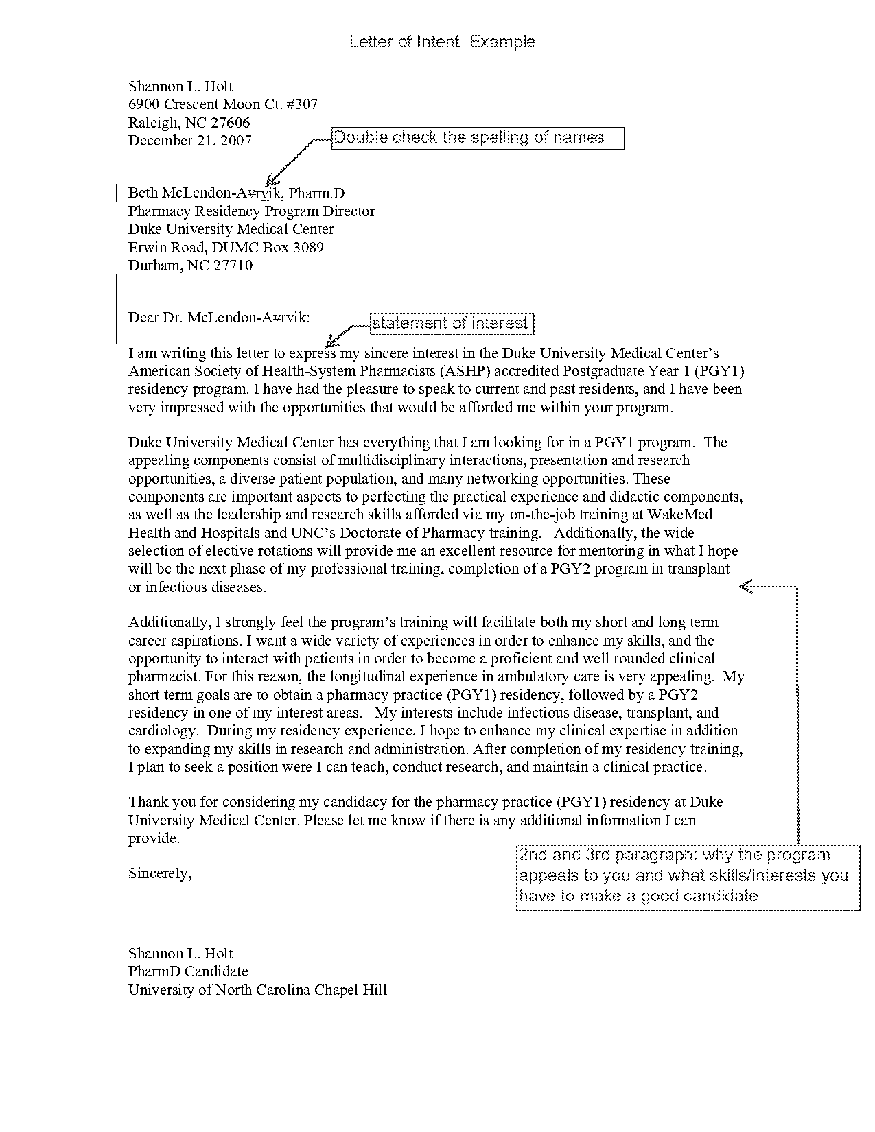 letter of intent nursing school sample