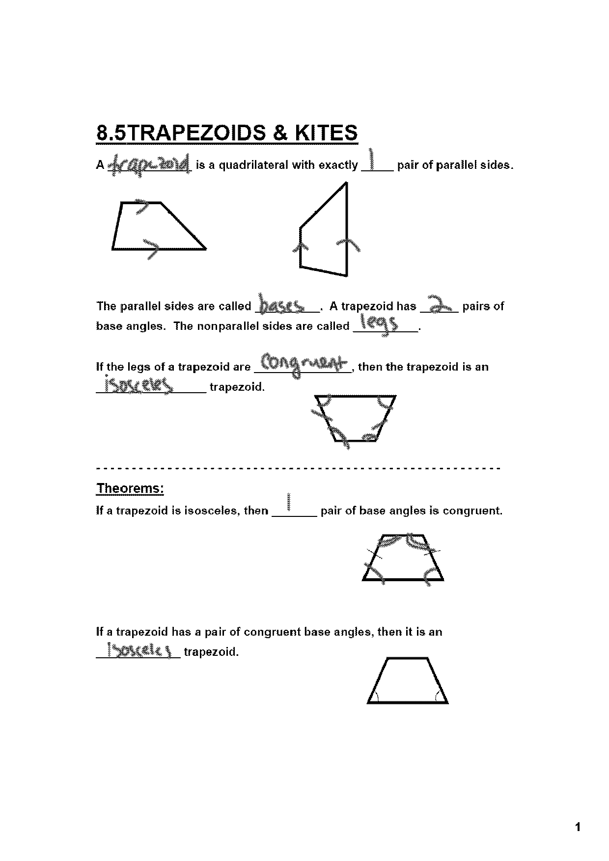 geometry trapezoid and kite worksheet